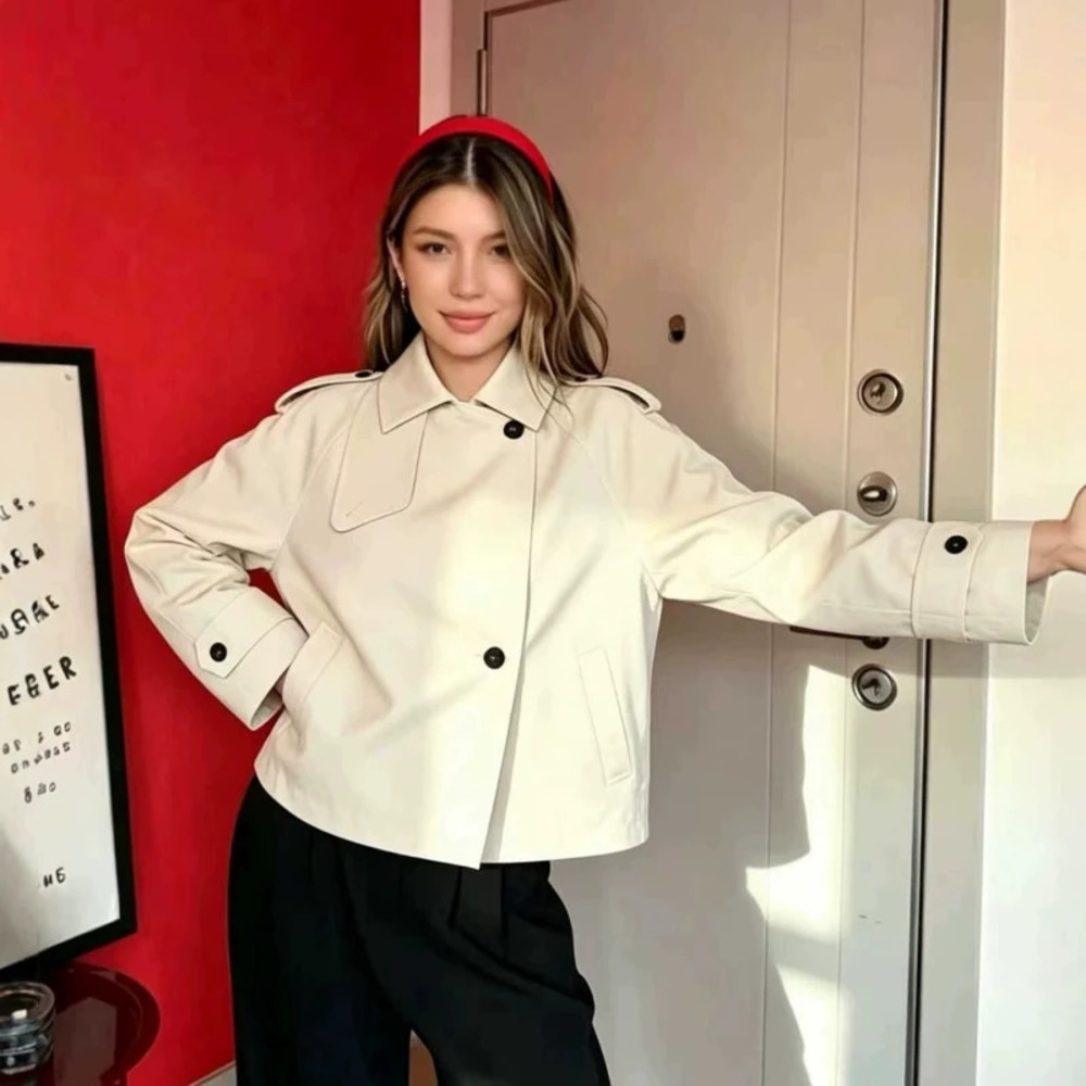 ZARA Casual Versatile Minimalist Short Trench Coat Notch Lapel